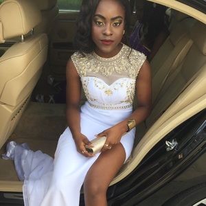 WHITE STUDDED PROM DRESS